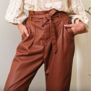 Free People “Nightfall” Vegan Faux Leather Pants | Cognac Tan | Size 4 | NWT